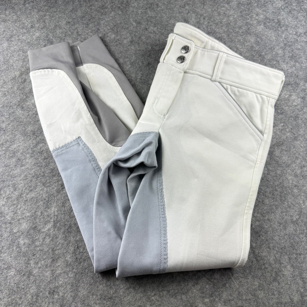 Dover Saddlery Equestrian Riding Breeches White Grey Full Seat Size 24